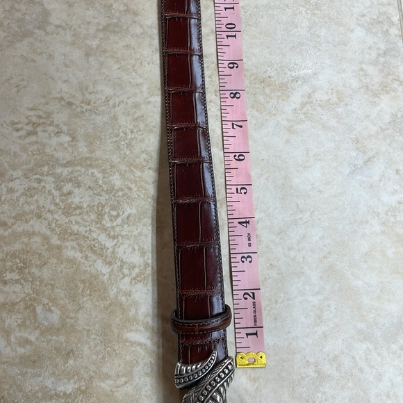 Brighton Belt Embossed Alligator Buckle Croc Leather Vintage Brown Silver Size M - Picture 10 of 12